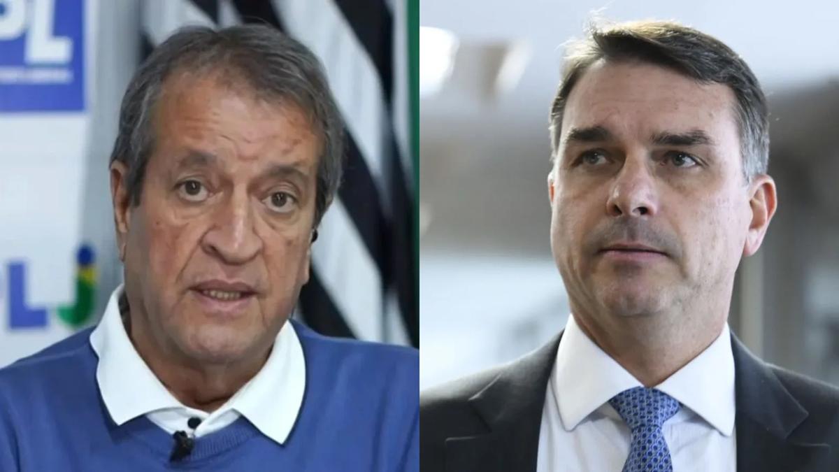 Á esquerda o presidente do PL, e á direita Flávio Bolsonao.