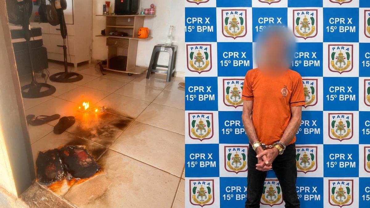 Fogo se espalha pela parte interna de um imóvel.