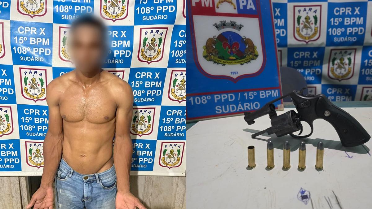 Revólver e munições apreendidos pela Polícia Militar