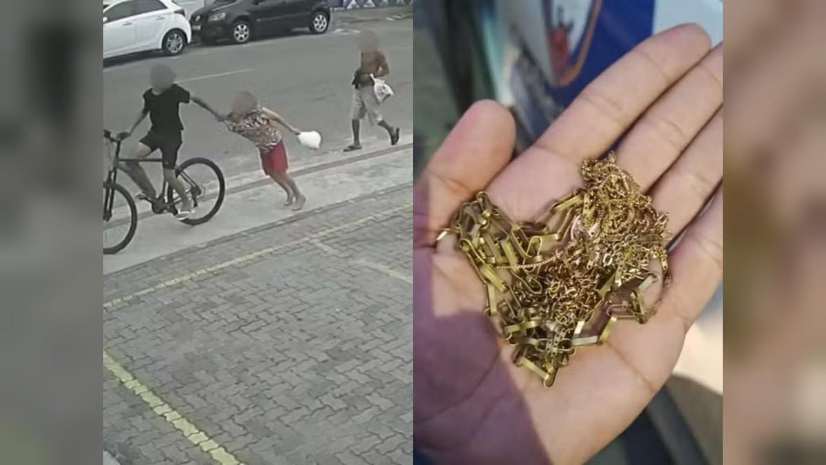 Idosa é derrubada durante roubo de cordão de ouro e adolescente é apreendido.  — Foto: Divulgação/Polícia Militar